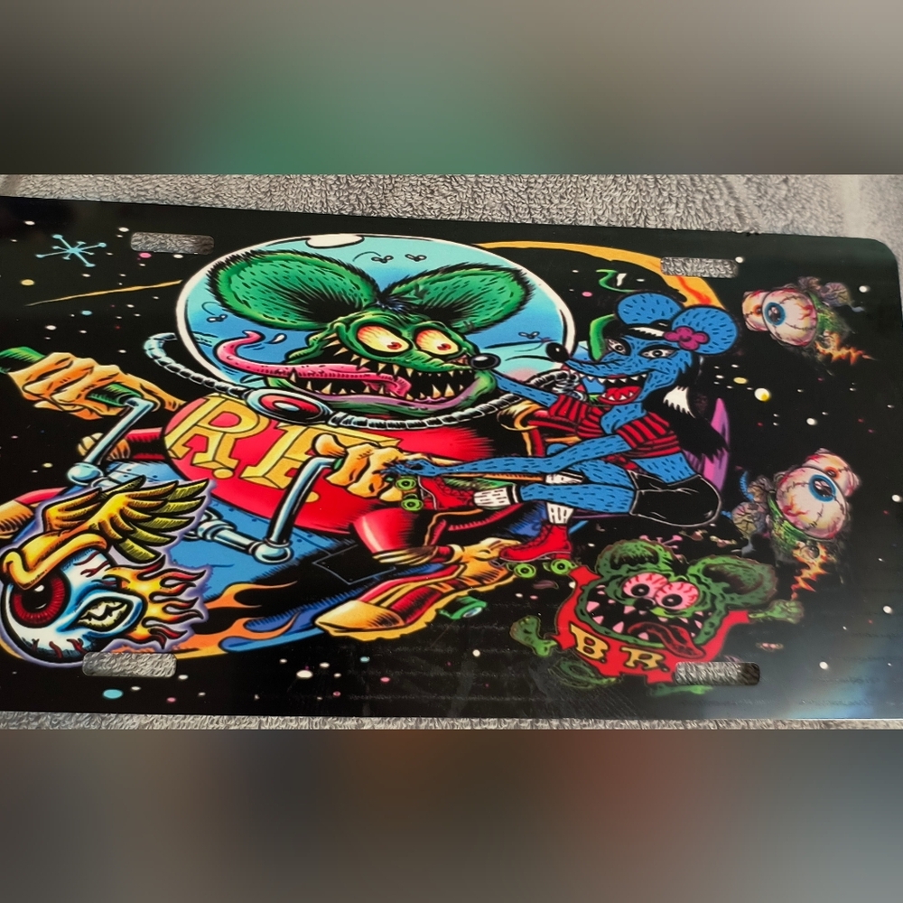 Rat Fink Colorful Family License Plate